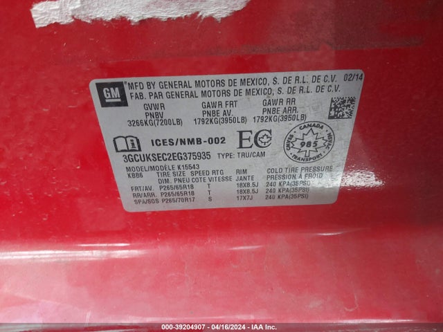 Chevrolet Silverado 1500 1lz/2lz 2014 3GCUKSEC2EG375935 Image 9