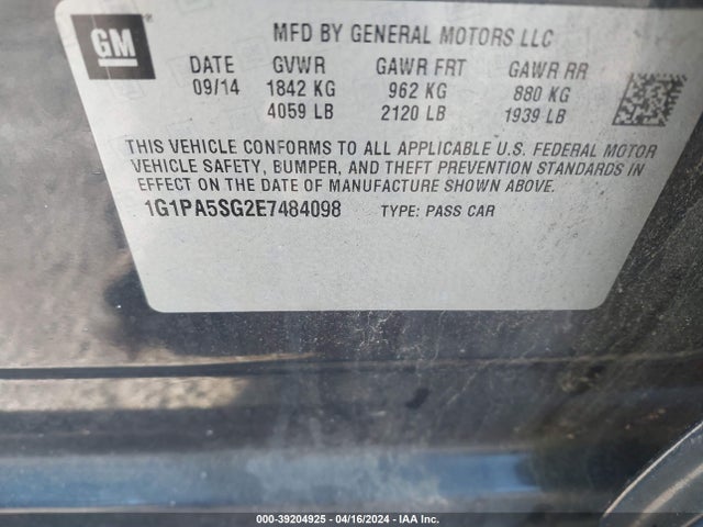 Chevrolet Cruze Ls Auto 2014 1G1PA5SG2E7484098 Image 9