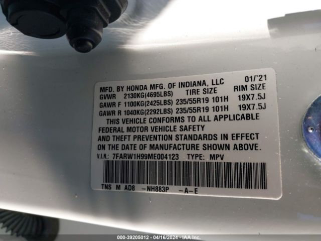 7FARW1H99ME004123 Honda Cr-v 2wd Touring
