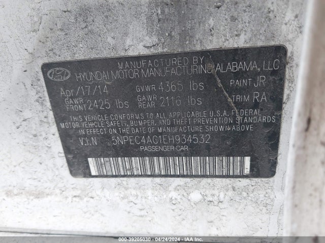 Hyundai Sonata Limited 2014 5NPEC4AC1EH934532 Image 9