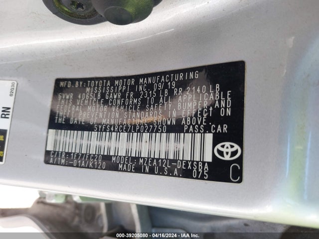 Toyota COROLLA SE 2020 5YFS4RCE7LP027750 Image 9