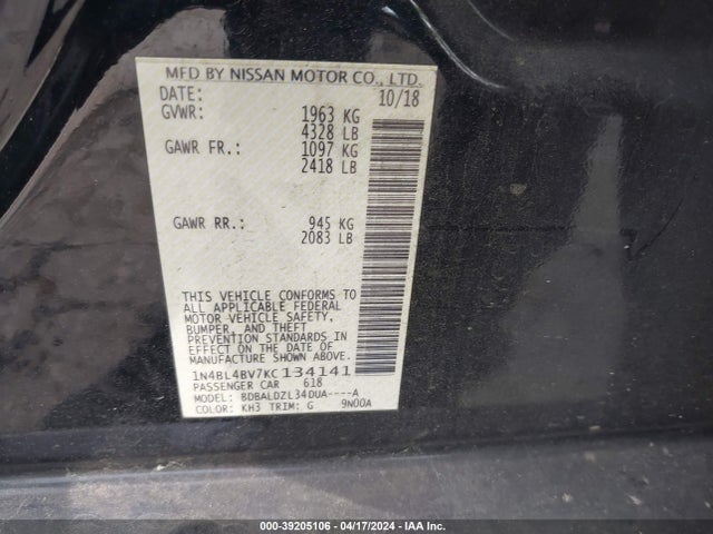 Nissan Altima 2.5 S 2019 1N4BL4BV7KC134141 Image 9