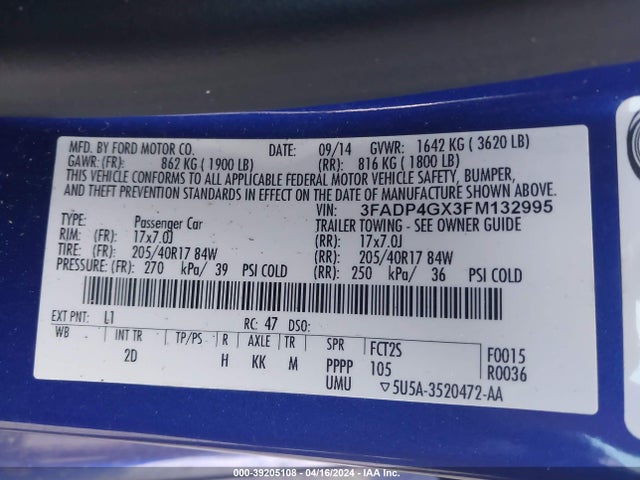 Ford FIESTA ST 2015 3FADP4GX3FM132995 Image 9