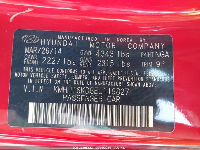 Hyundai Genesis 2.0t 2014 KMHHT6KD8EU119827 Image 9