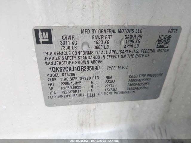 GMC YUKON DENALI 2016 1GKS2CKJ1GR295890 Image 9