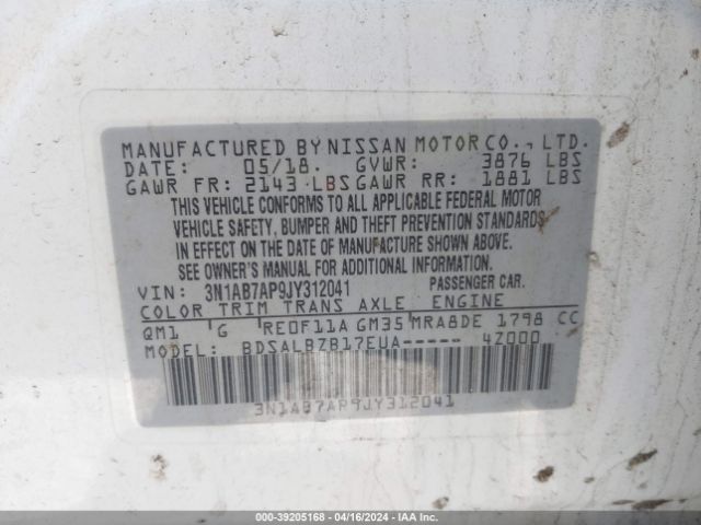 3N1AB7AP9JY312041 Nissan SENTRA S