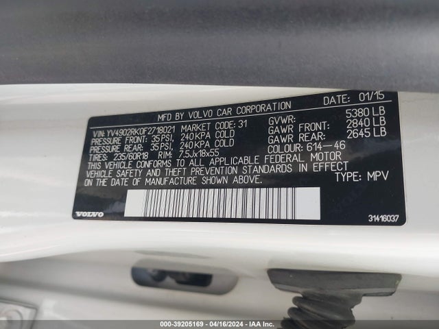 YV4902RK0F2718021 Volvo Xc60 T6