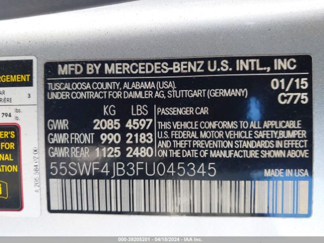 55SWF4JB3FU045345 Mercedes-Benz C 300 Luxury/sport