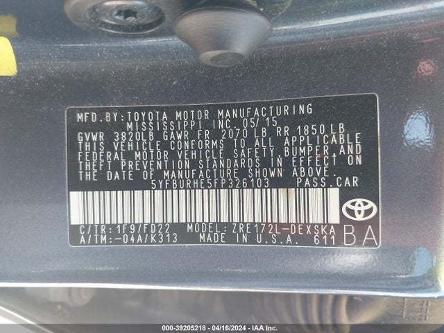 Toyota Corolla S Plus 2015 5YFBURHE5FP326103 Image 9