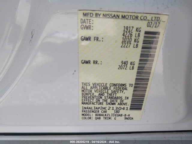 Nissan Altima 2.5 Sv 2017 1N4AL3AP2HC213041 Image 9