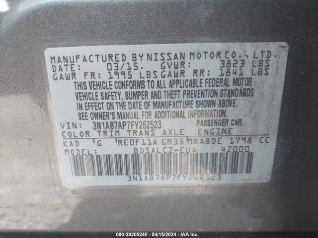 Nissan SENTRA S 2015 3N1AB7AP7FY262523 Image 9