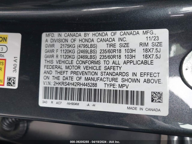 Honda Cr-v Ex Awd 2024 2HKRS4H42RH445288 Image 9