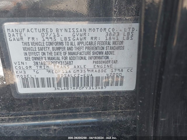 Nissan SENTRA S 2015 3N1AB7AP0FY313487 Image 9