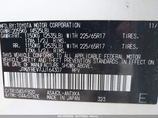 Toyota RAV4 LE 2018 JTMZFREV7JJ164307 Image 9