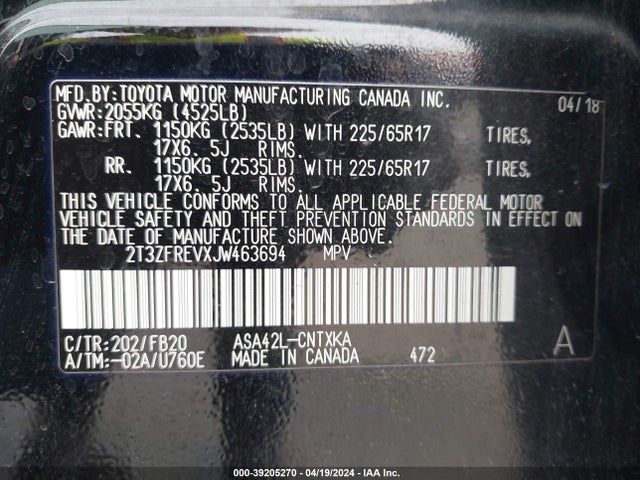 Toyota RAV4 LE 2018 2T3ZFREVXJW463694 Image 9