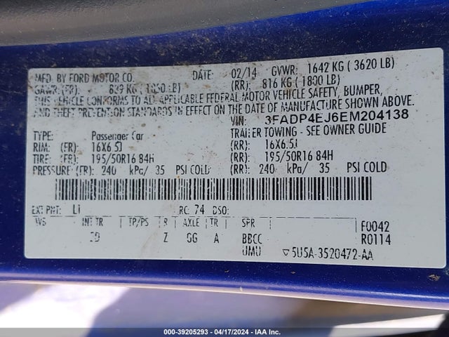 Ford FIESTA SE 2014 3FADP4EJ6EM204138 Image 9