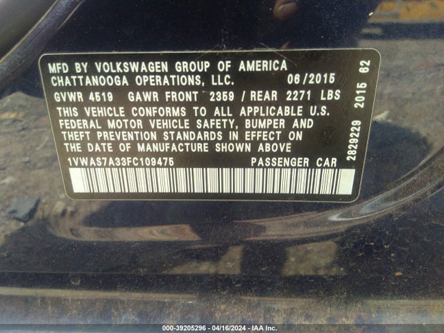 1VWAS7A33FC109475 Volkswagen Passat 1.8t Limited Edition