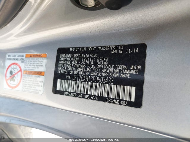 Subaru Brz Premium 2015 JF1ZCAB13F9603433 Image 9