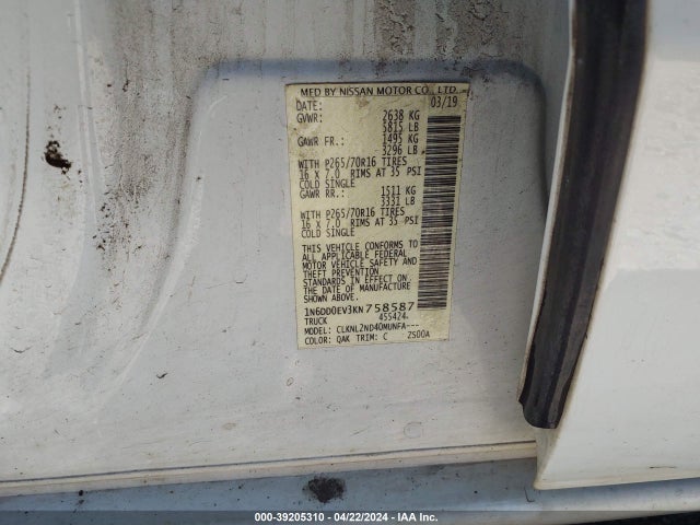 Nissan Frontier Sv 2019 1N6DD0EV3KN758587 Image 9