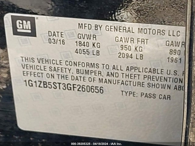 Chevrolet MALIBU LS 2016 1G1ZB5ST3GF260656 Image 9