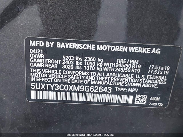 BMW X3 Sdrive30i 2021 5UXTY3C0XM9G62643 Image 9