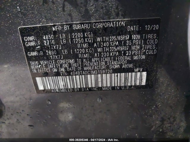Subaru Outback Premium 2021 4S4BTADC1M3159720 Image 9
