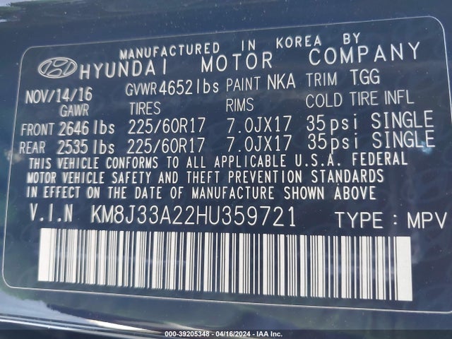 Hyundai Tucson Eco 2017 KM8J33A22HU359721 Image 9