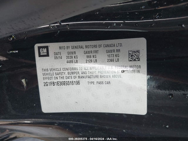Chevrolet Camaro 1lt 2014 2G1FB1E36E9316196 Image 9