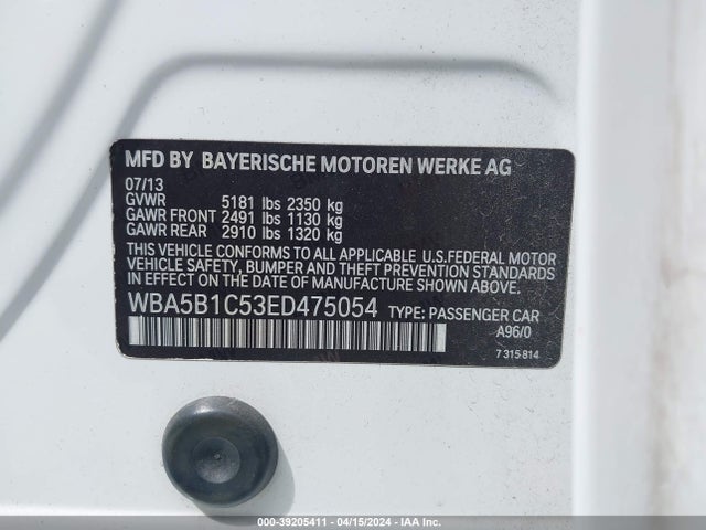 BMW 535i 2014 WBA5B1C53ED475054 Image 9