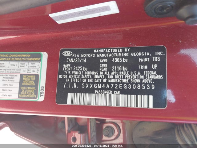 KIA Optima Lx 2014 5XXGM4A72EG308539 Image 9