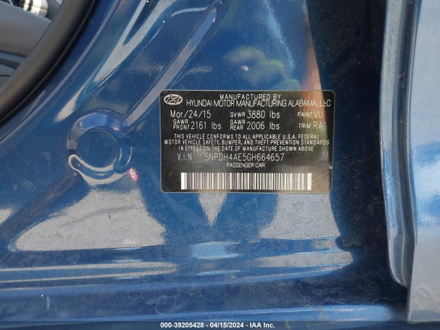 Hyundai ELANTRA SE 2016 5NPDH4AE5GH664657 Image 9