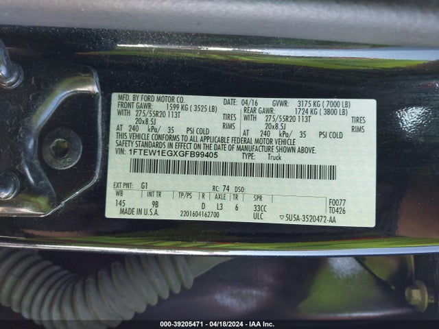 Ford F-150 Platinum 2016 1FTEW1EGXGFB99405 Image 9