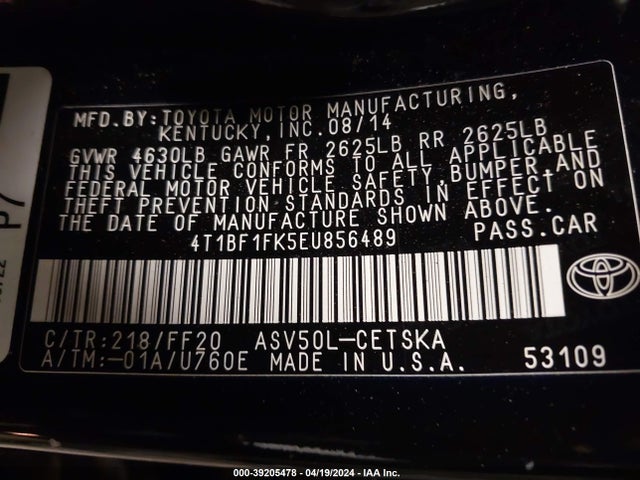 Toyota CAMRY SE 2014 4T1BF1FK5EU856489 Image 9