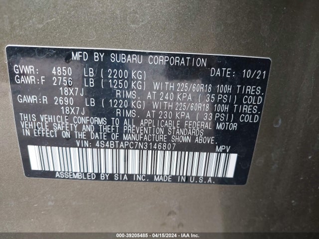 Subaru Outback Touring 2022 4S4BTAPC7N3146807 Image 9