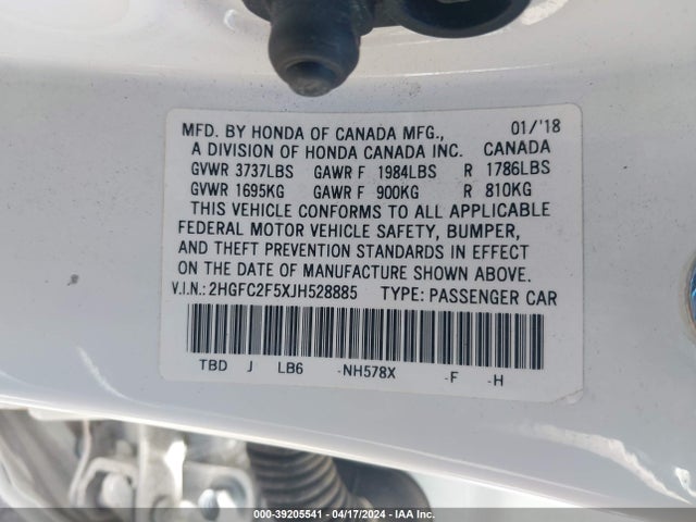 Honda Civic Lx 2018 2HGFC2F5XJH528885 Image 9