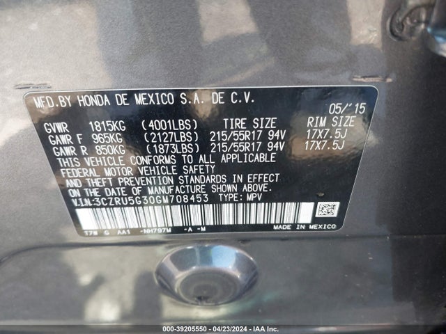 Honda HR-V LX 2016 3CZRU5G30GM708453 Image 9