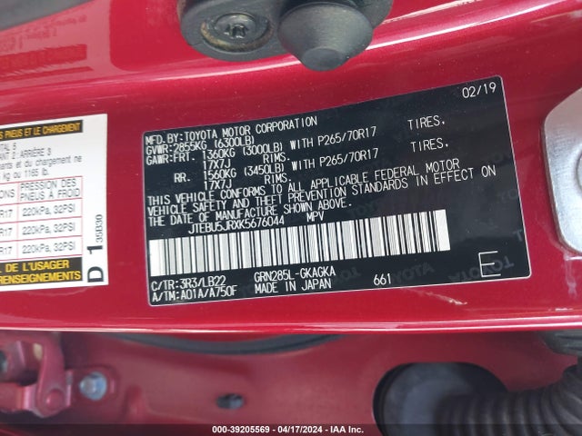Toyota 4runner Sr5 Premium 2019 JTEBU5JRXK5676044 Image 9