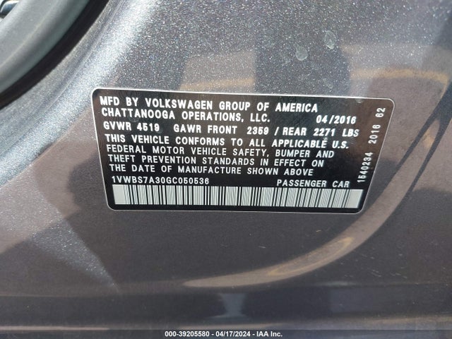 1VWBS7A30GC050536 Volkswagen Passat 1.8t Se
