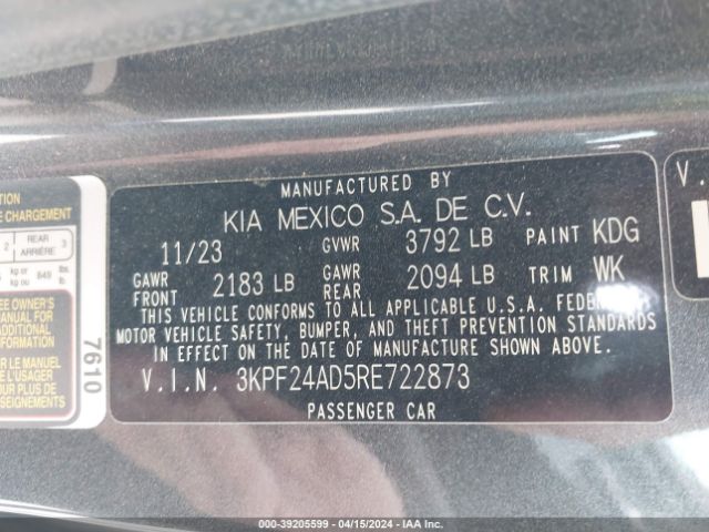 3KPF24AD5RE722873 KIA Forte Lxs