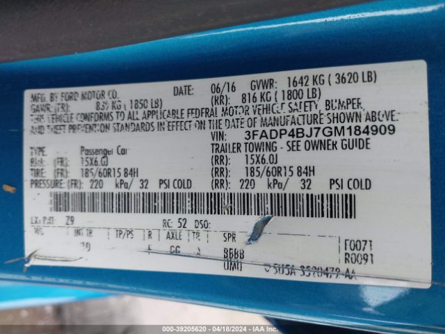 3FADP4BJ7GM184909 Ford FIESTA SE