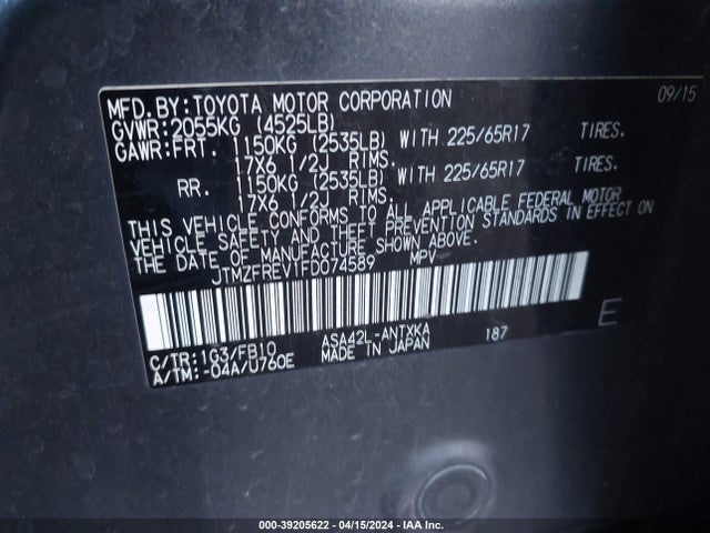Toyota RAV4 LE 2015 JTMZFREV1FD074589 Image 9