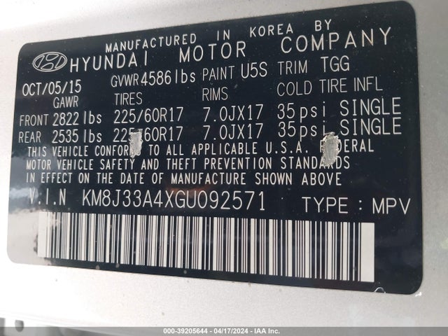 Hyundai TUCSON SE 2016 KM8J33A4XGU092571 Image 9