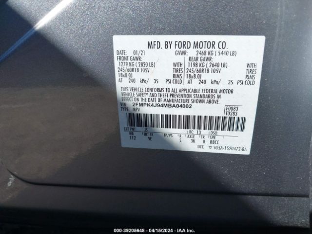 2021 FORD EDGE 2FMPK4J94MBA04002 Photo 8