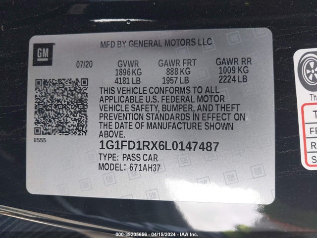 Chevrolet Camaro Rwd  2lt 2020 1G1FD1RX6L0147487 Image 9