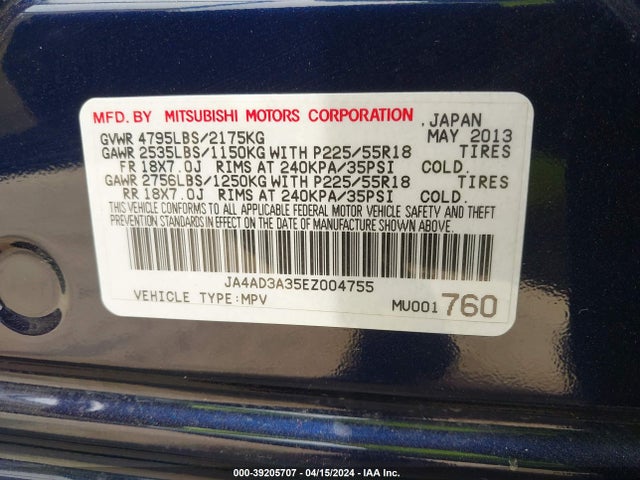 Mitsubishi Outlander Se 2014 JA4AD3A35EZ004755 Image 9