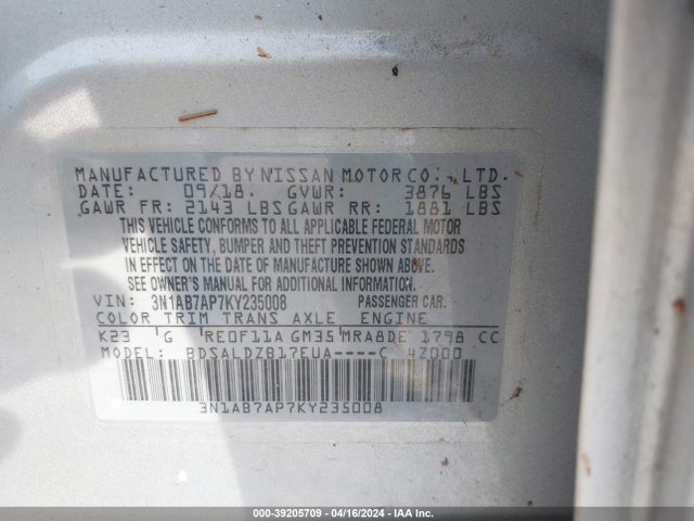 Nissan SENTRA SV 2019 3N1AB7AP7KY235008 Image 9