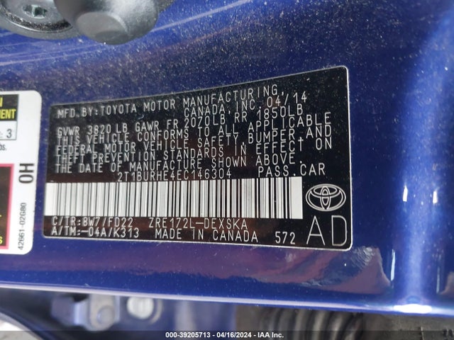 Toyota Corolla S Plus 2014 2T1BURHE4EC146304 Image 9