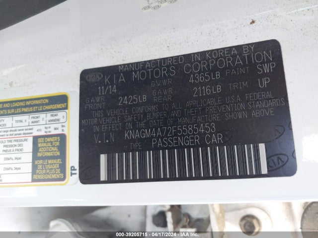 KIA Optima Lx 2015 KNAGM4A72F5585453 Image 9