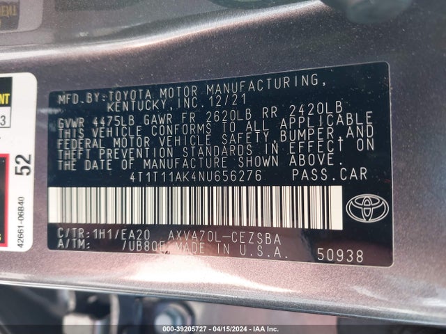 Toyota CAMRY SE 2022 4T1T11AK4NU656276 Image 9