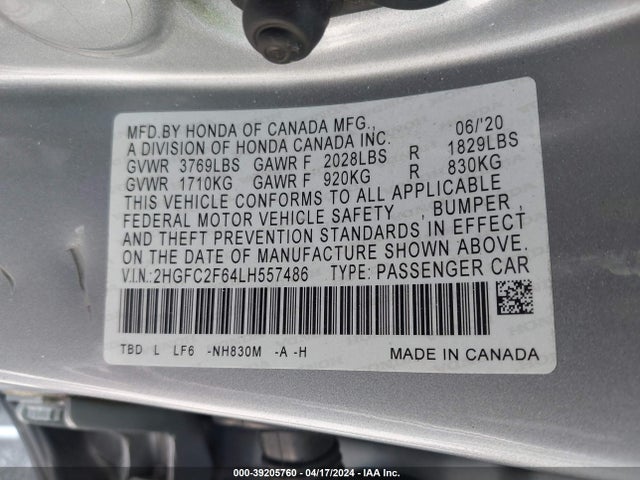 Honda Civic Lx 2020 2HGFC2F64LH557486 Image 9